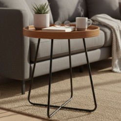 Tavolino da Salotto Moderno Industrial Legno Metallo Ø46 cm