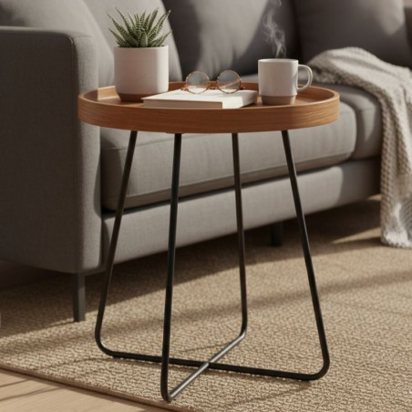 Tavolino da Salotto Moderno Industrial Legno Metallo Ø46 cm