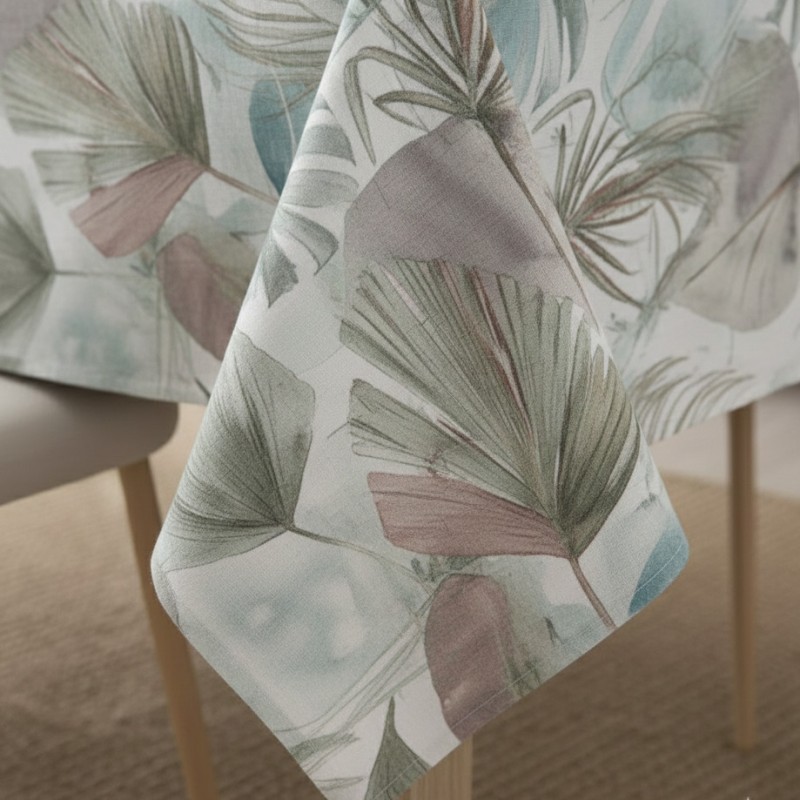 Tovaglia stile Tropicale con Foglie Palma collezione Ninfe Esperidi Cotone