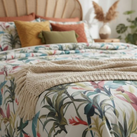 Copriletto bohémien con fantasia botanica collezione Zoe dettaglio lemoire home