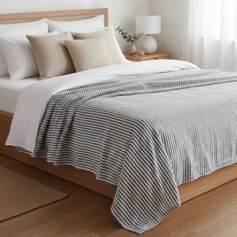 Copritutto per letto e divano linea Potamòi a righe allestimento Copritutto per letto e divano linea Potamòi a righe allestimento