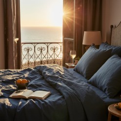 Completo Letto in Puro Lino Nyx & Hemera – Collezione Miti Mediterranei