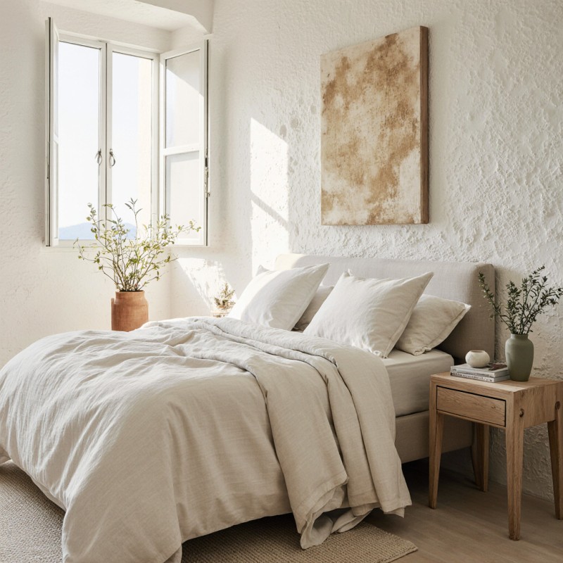 Completo Letto in Puro Lino Nyx & Hemera – Collezione Miti Mediterranei BIANCO