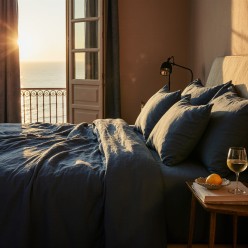 Completo Letto in Puro Lino Nyx & Hemera – Collezione Miti Mediterranei