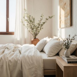 Completo Letto in Puro Lino Nyx & Hemera – Collezione Miti Mediterranei