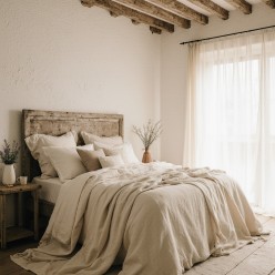 Completo Letto in Puro Lino Le Ore – Bianco, Beige, Tortora e Grigio