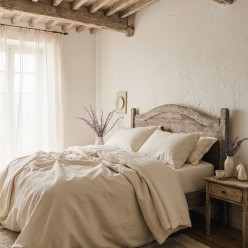 Completo Letto in Puro Lino Le Ore – Bianco, Beige, Tortora e Grigio