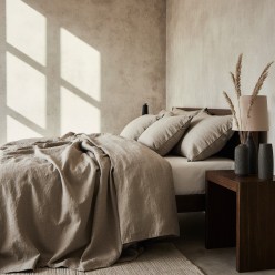 Completo Letto in Puro Lino Le Ore – Bianco, Beige, Tortora e Grigio