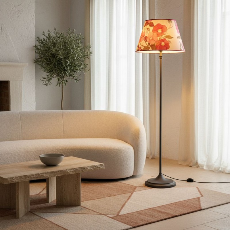 Lampada da Terra Scultorea L'Oca Nera – Base Antracite e Paralume Luxury Ø40 lmh