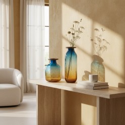 Vaso Basso in Vetro "Sunrise" | L'Oca Nera | Sfumato Blu & Oro