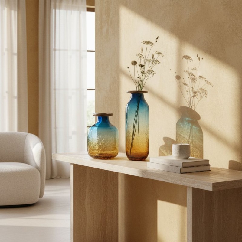 Vaso Basso in Vetro "Sunrise" | L'Oca Nera | Sfumato Blu & Oro