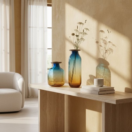 Vaso Basso in Vetro "Sunrise" | L'Oca Nera | Sfumato Blu & Oro