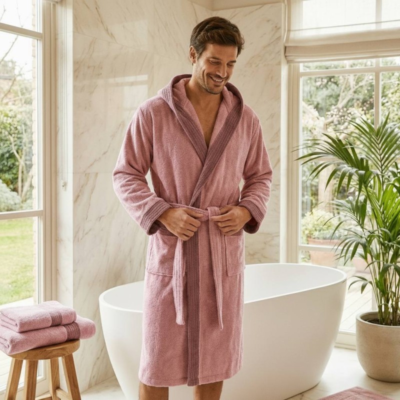 Accappatoio rosa in spugna 100% cotone Collezione Nereidi