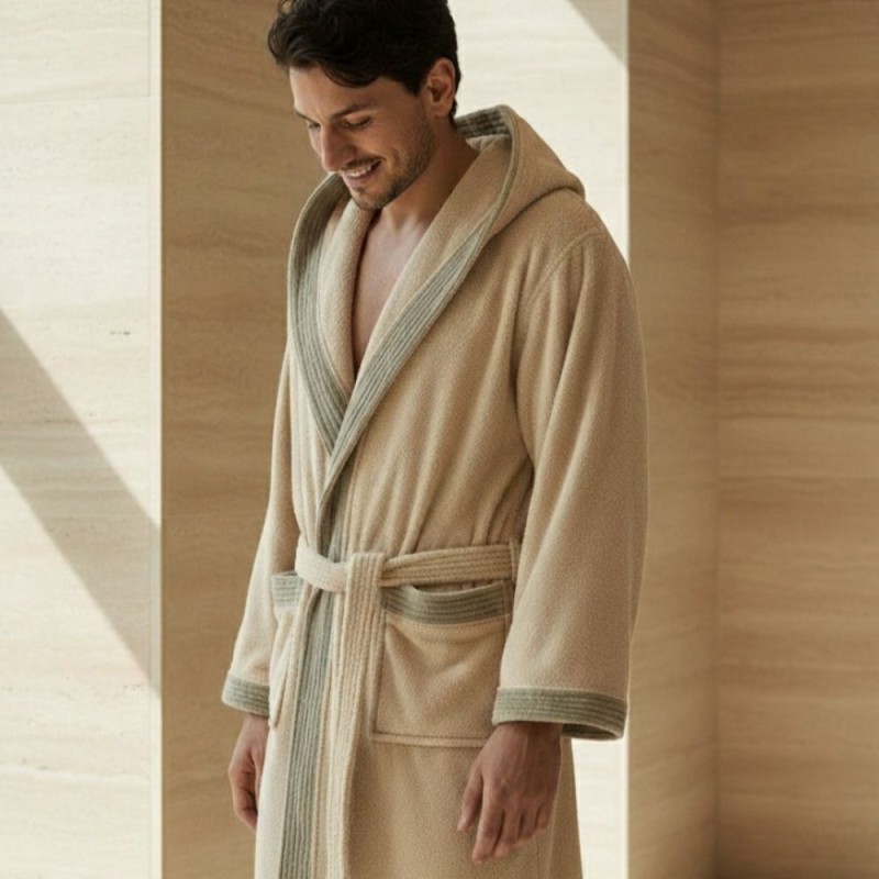 Elegante accappatoio panna 100% cotone Collezione Nereidi