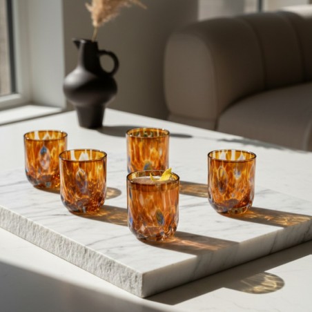Set 6 Bicchieri Pavone in Vetro Artistico – Ambra e Blu Cobalto