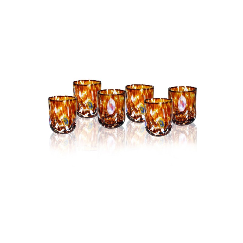 Set 6 Bicchieri Pavone in Vetro Artistico – Ambra e Blu Cobalto