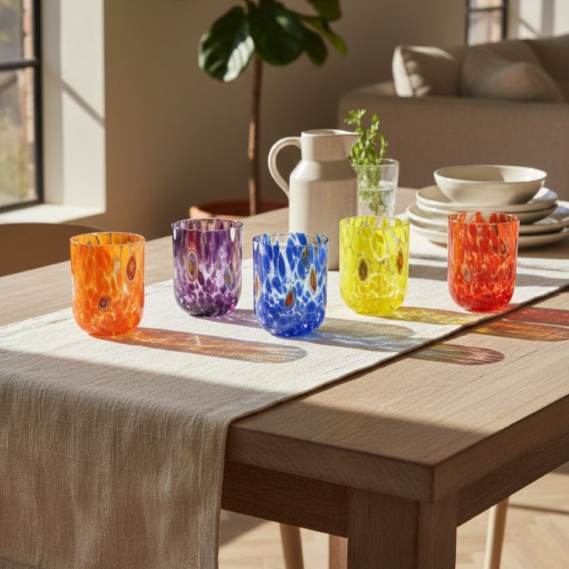 Set 6 Bicchieri Pavone Multicolor – Vetro Artistico ad Alta Saturazione