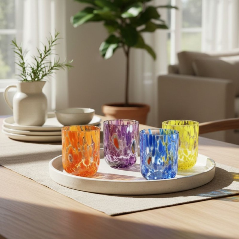 Set 6 Bicchieri Pavone Multicolor – Vetro Artistico ad Alta Saturazione