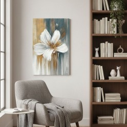Fioritura Aurea" – Quadro Materico Floreale con Dettagli Oro (60x90 cm)