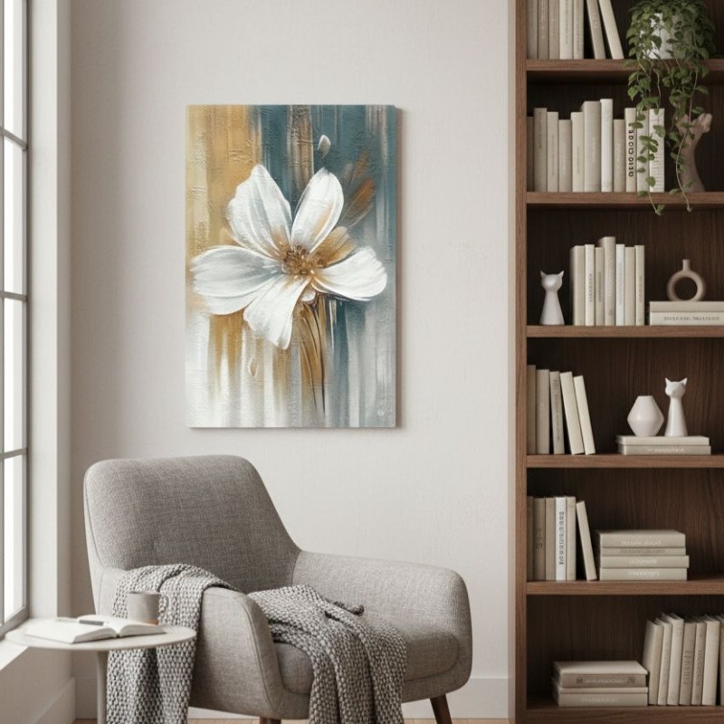 Fioritura Aurea" – Quadro Materico Floreale con Dettagli Oro (60x90 cm)