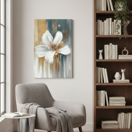 Fioritura Aurea" – Quadro Materico Floreale con Dettagli Oro (60x90 cm)