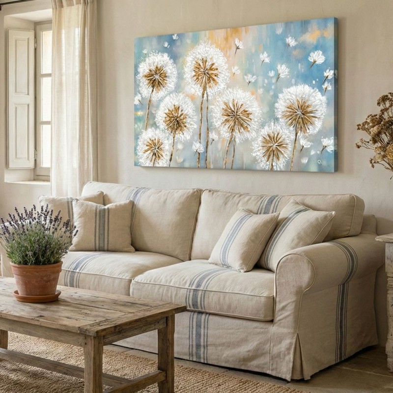 Dandelion - Quadro con Soffioni Bianchi e Oro - 150x100 cm Dandelion - Quadro con Soffioni Bianchi e Oro - 150x100 cm