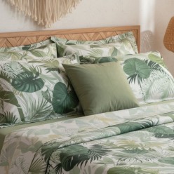 Set Lenzuola Matrimoniali Dafne in Raso di Cotone con foglie tropicali