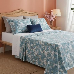 Lenzuola Matrimoniali in Raso - Collezione Persefone con fiori di ciliegio