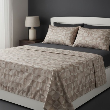 Collezione Dedalo – Linee Geometriche Tortora per il Set Lenzuola Matrimoniali