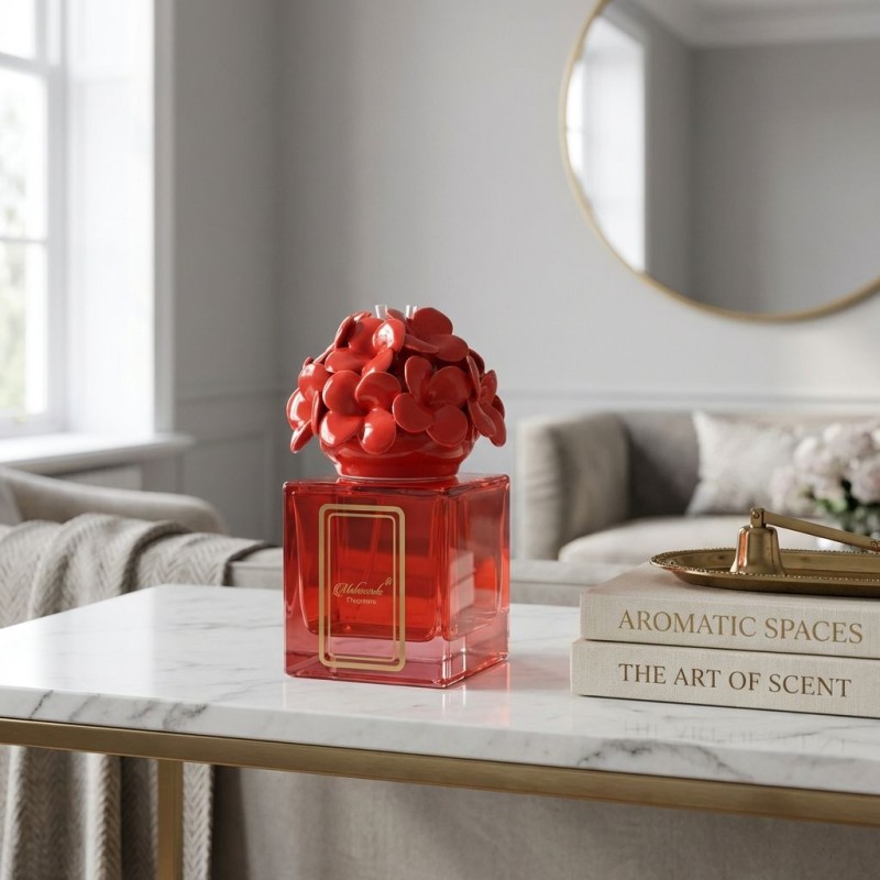 Profumatore Melaverde "Ortensia Red" – Scultura in Ceramica di Capodimonte | Fragranza Rouge Imperial