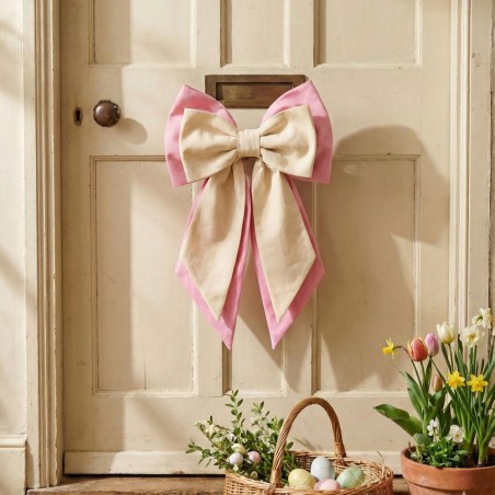 Fiocco Fuoriporta Primaverile in Lino Artigianale – Rosa e Panna | Lemoire Home