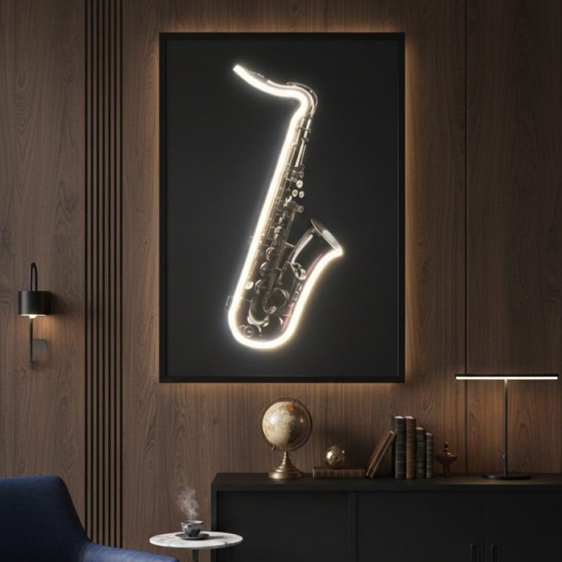 Quadro Luminoso Sassofono LED L'Oca Nera – 80x120 cm – Alimentazione Dual Mode
