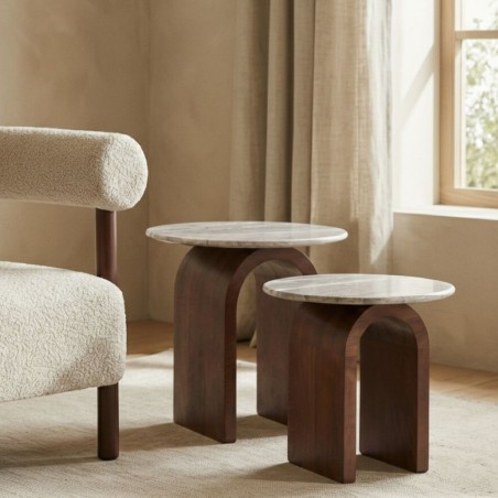 Set Tavolini Bassi L’Oca Nera in Marmo e Legno – Design ad Arco Contemporaneo
