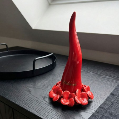 Corno portafortuna rosso in ceramica di capodimonte linea Ortensie