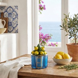 Candela Gioiello "Profumo di Costiera" – Base Blu e Limoni Capodimonte