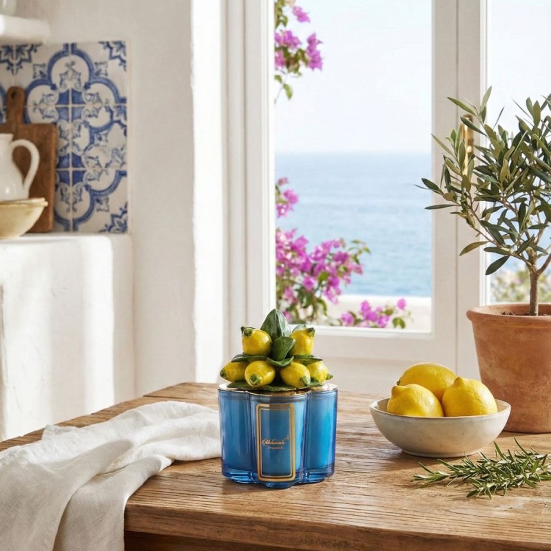 Candela Gioiello "Profumo di Costiera" – Base Blu e Limoni Capodimonte