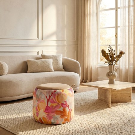 Pouf Contenitore Floreale – L’Arte del Velluto e del Colore (Ø43x38h)