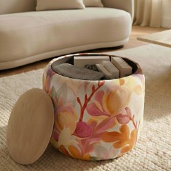 Pouf Contenitore Floreale – L’Arte del Velluto e del Colore (Ø43x38h)