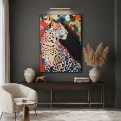 Quadro Pop Leopard design massimalista su Tela 100x140 cm