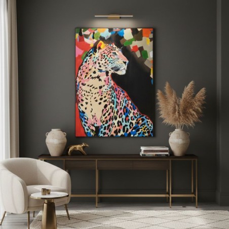 Quadro Pop Leopard design massimalista su Tela 100x140 cm