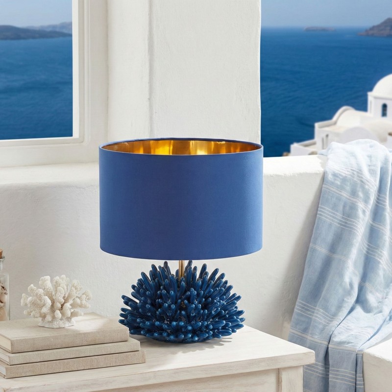 Scultura Corallo Blu Cobalto e Paralume con Interno Oro | h 30 cm