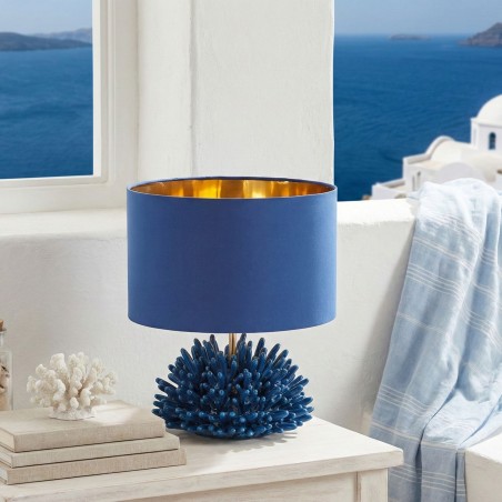 Scultura Corallo Blu Cobalto e Paralume con Interno Oro | h 30 cm
