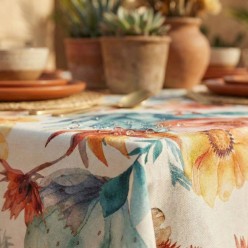Tovaglia Antimacchia "Oasi nel Deserto": Stile Boho-Chic con Cactus e Fiori
