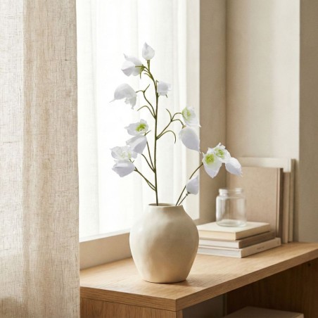 Ramo di Aconito con Foglie "Pure White" H 80 cm - Fiore Artificiale di Alta Qualità