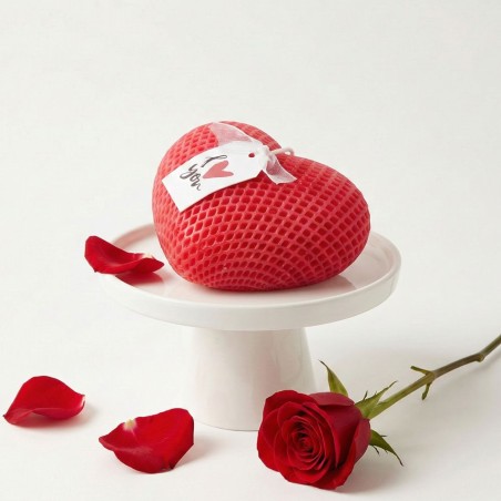 Candela Cuore "Love Texture" - Idea Regalo Romantica - Rossa