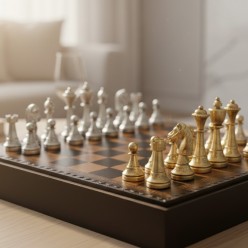 Scacchiera Lusso Multigioco in Similpelle e Scacchi in Metallo Rifiniti a Mano | Lemoire Home