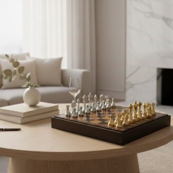 Scacchiera Lusso Multigioco in Similpelle e Scacchi in Metallo Rifiniti a Mano | Lemoire Home