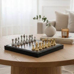 Scacchiera Lusso Multigioco in Similpelle e Scacchi in Metallo Rifiniti a Mano | Lemoire Home