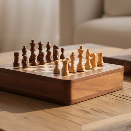 Set Scacchi Magnetico Premium in Legno Intarsiato con Cassetto a Scomparsa – Edizione Lemoire Home
