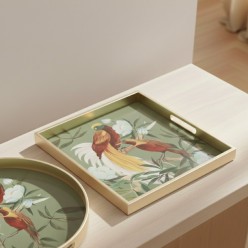 Vassoi Tropical Birds – tondo o quadrato in vetro e metallo